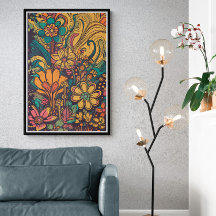 70er Psychedelic Blume AI Art | Farbenfrohe Retro