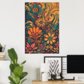 70er Psychedelic Blume AI Art | Farbenfrohe Retro Poster (Heimbüro)