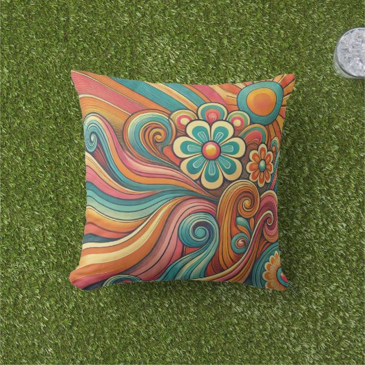 70er Psychedelic Floral Design - Retro Groovy Art Kissen (Golfball-Marker)