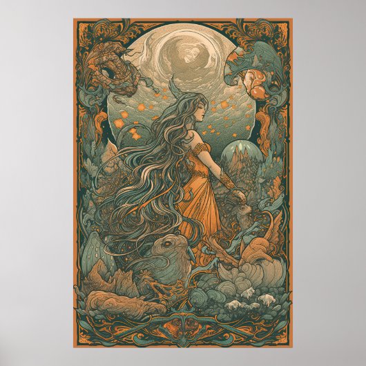 70er Psychedelic Hippie Chick AI Art | Retro Poster (Vorne)