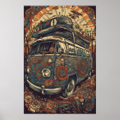70er Psychedelic Hippie Van Retro AI Art Poster (Vorne)
