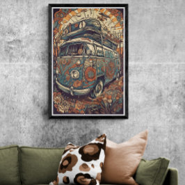 70er Psychedelic Hippie Van Retro AI Art Poster