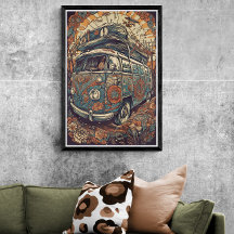 70er Psychedelic-Hippie-Van Retro-AI-Kunst