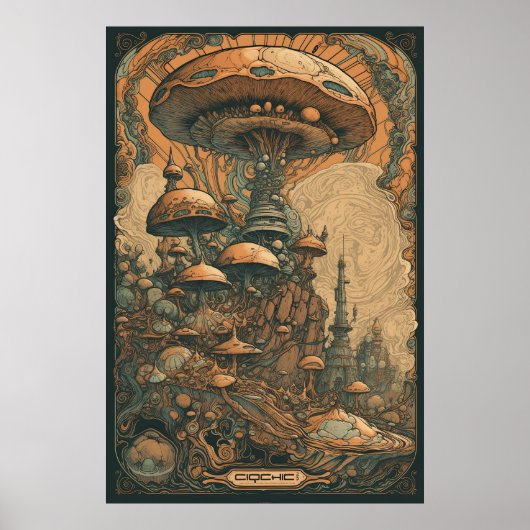 70er Psychedelic Mushroom AI Art | Retro Abstrakt Poster (Vorne)