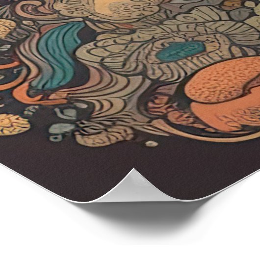 70er Psychedelic Mushroom Retro AI Art Poster (Ecke)