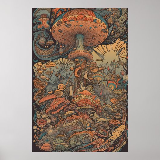 70er Psychedelic Mushroom Retro AI Art Poster (Vorne)