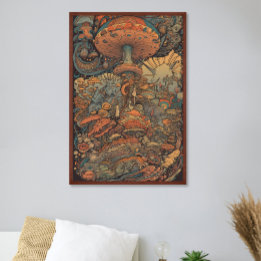 70er Psychedelic Mushroom Retro AI Art Poster