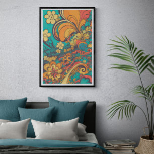 70er Psychedelic Retro Blume AI Art   VINTAG Poster