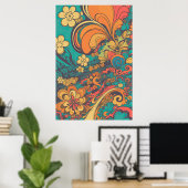 70er Psychedelic Retro-Blumen-Kunst | Vintage Poster (Heimbüro)