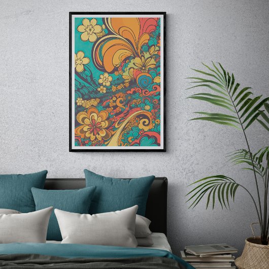 70er Psychedelic Retro-Blumen-Kunst | Vintage Poster