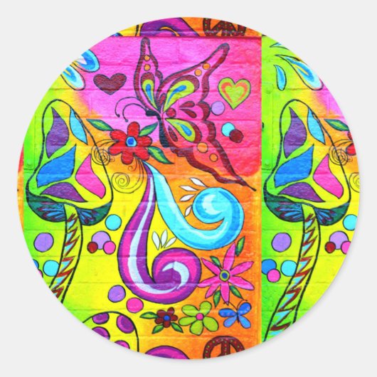 70er psychedelischer farbenfroher Aufkleber (Vorderseite)