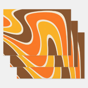 70er Retro Abstrakt Lava Design Geschenkpapier Set