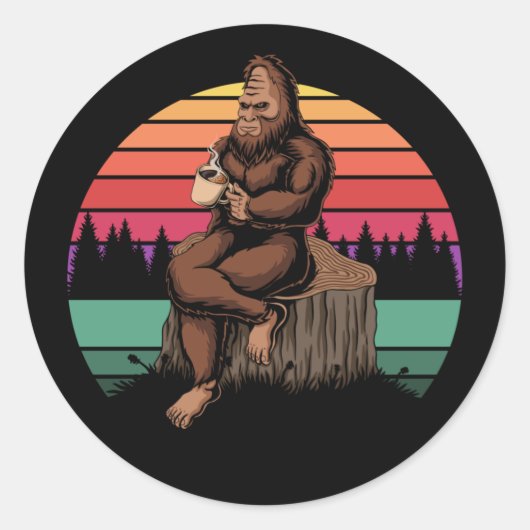 70er Retro Bigfoot & Coffee Runder Aufkleber (Vorderseite)