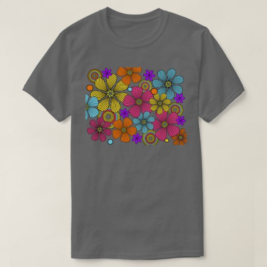 70er Retro Blume Power Design T-Shirt (Design vorne)