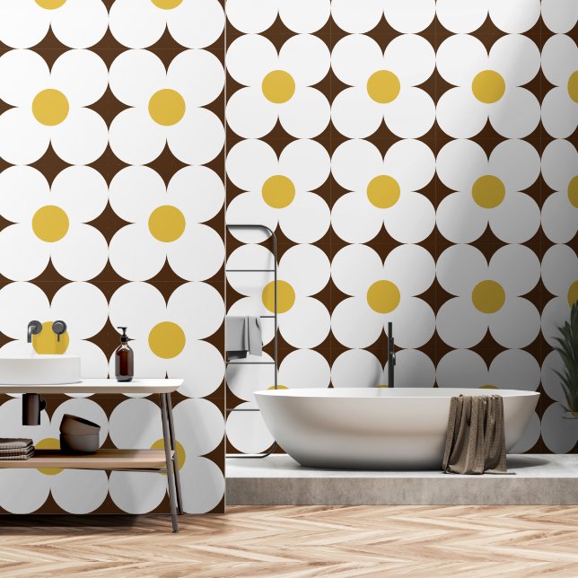 70er Retro-Blume Tapete (Badezimmer)