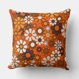70er Retro Blumen Braun Orange Boho Dekor Kissen