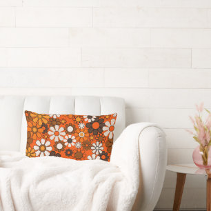 70er Retro Blumen Braun Orange Boho Dekor Lendenkissen