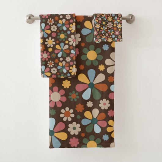 70er Retro-Blumenmuster Badhandtuch Set (Insitu)