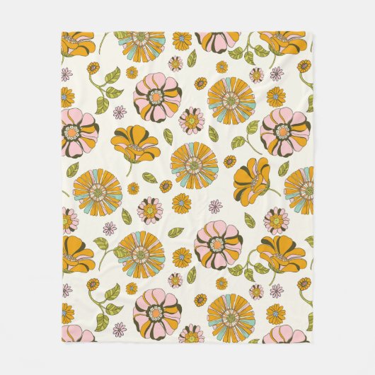 70er Retro-Blumenmuster Fleecedecke (Vorderseite)