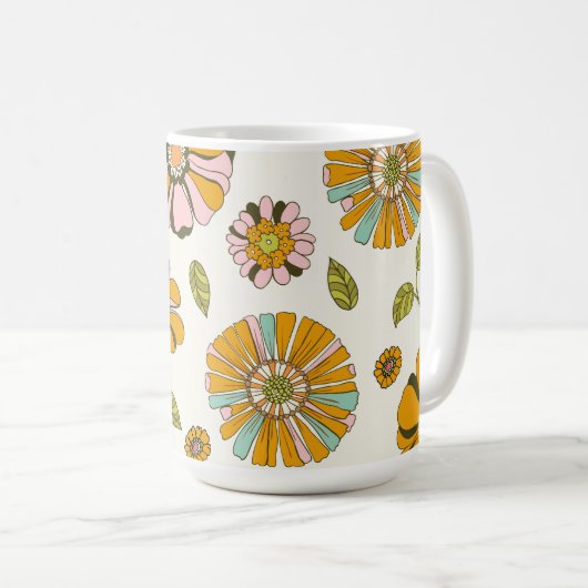 70er Retro-Blumenmuster Kaffeetasse (VorderseiteRechts)