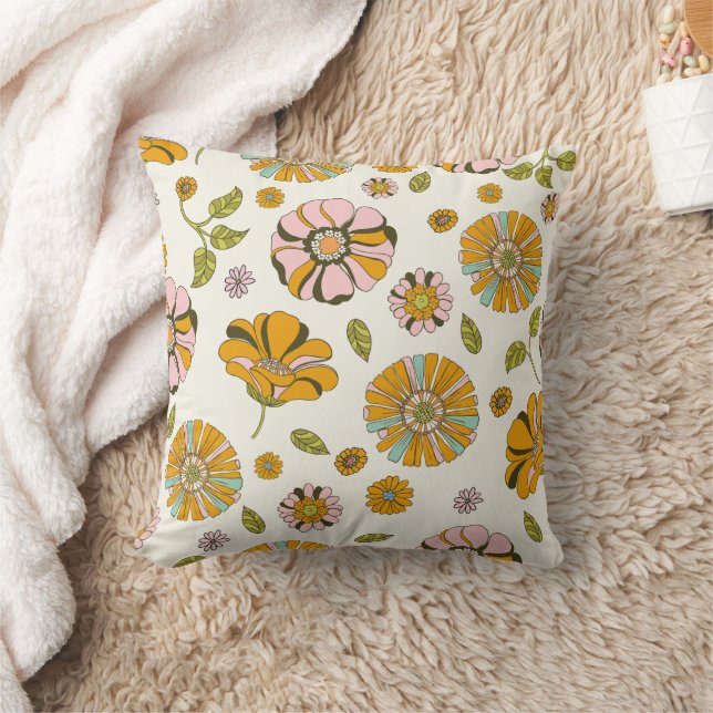 70er Retro-Blumenmuster Kissen (Decke)