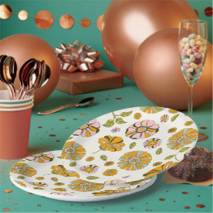 70er Retro-Blumenmuster Pappteller