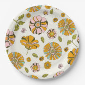70er Retro-Blumenmuster Pappteller (Vorderseite)
