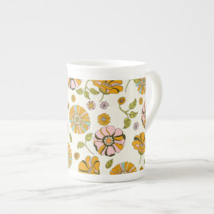 70er Retro-Blumenmuster Porzellantasse