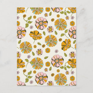 70er Retro-Blumenmuster Postkarte