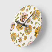 70er Retro-Blumenmuster Runde Wanduhr (Winkel)