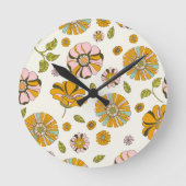 70er Retro-Blumenmuster Runde Wanduhr (Vorderseite)