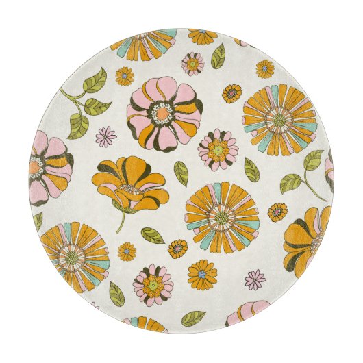 70er Retro-Blumenmuster Schneidebrett (Vorderseite)