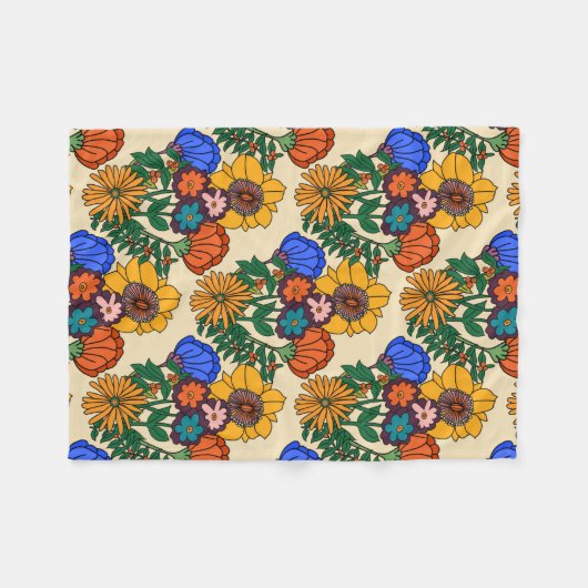 70er Retro Blumenperle - Mittelalter Moderne Fleecedecke (Vorderseite (Horizontal))