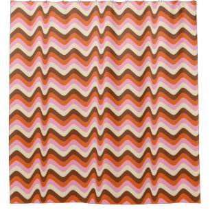 70er Retro Brown Pink Waves Duschvorhang