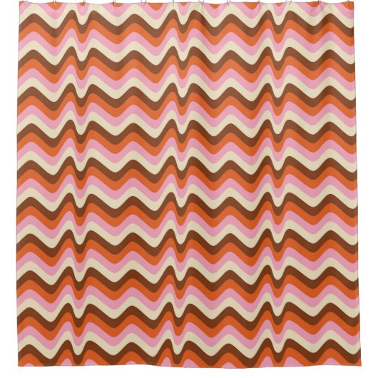 70er Retro Brown Pink Waves Duschvorhang (Vorderseite)