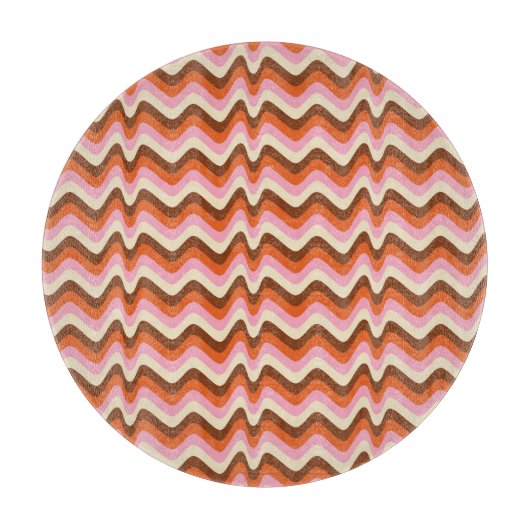 70er Retro Brown Pink Waves Schneidebrett (Vorderseite)