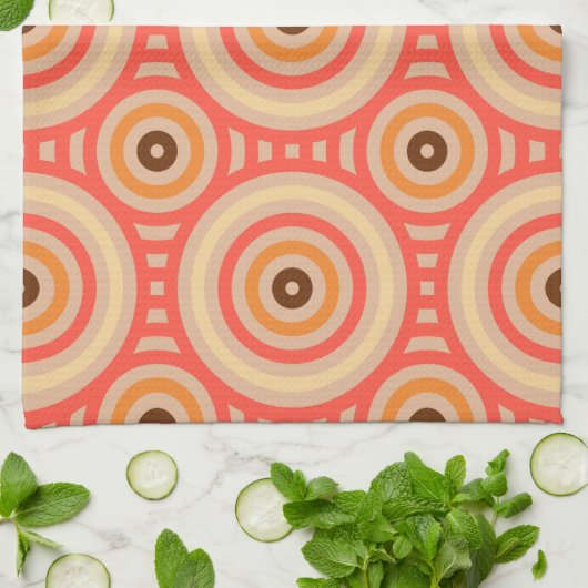 70er Retro Circular Geometric Pattern. Geschirrtuch (Gefaltet)