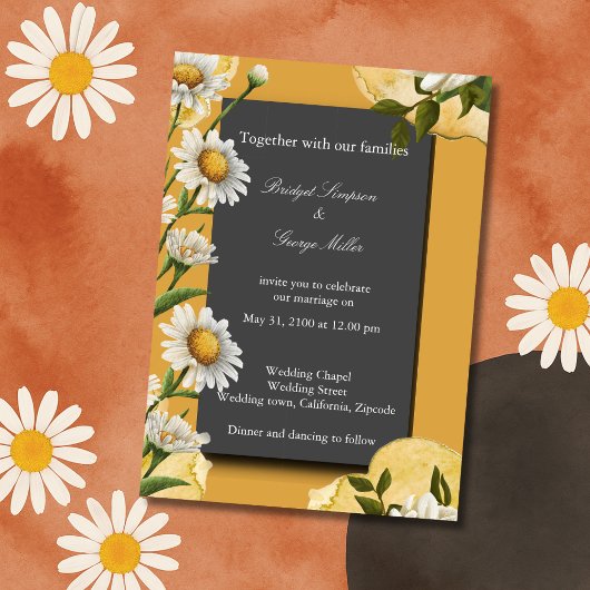 70er Retro Daisy Wedding - gebrannte orangefarbene Einladung