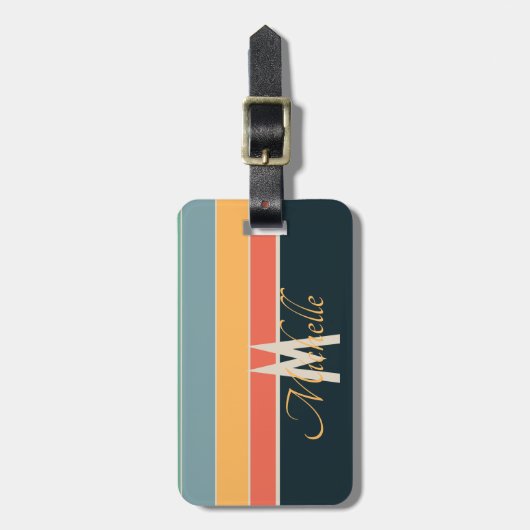 70er Retro farbige Streifen Anfangsbezeichnung und Gepäckanhänger (Vorderseite vertikal)