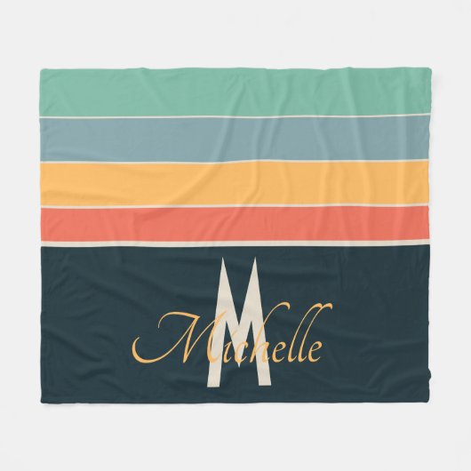 70er Retro farbige Stripnamen und Monogramm Fleecedecke (Vorderseite (Horizontal))