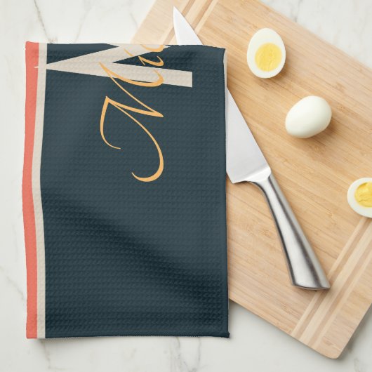 70er Retro farbige Stripnamen und Monogramm Geschirrtuch (Viertel Falte)