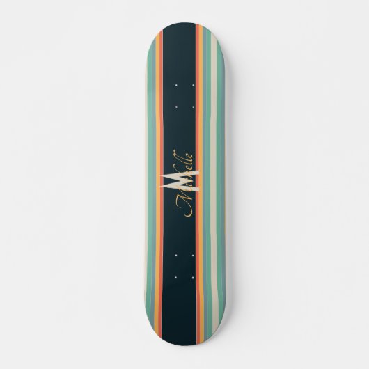 70er Retro farbige Stripnamen und Monogramm Skateboard (Vorne)