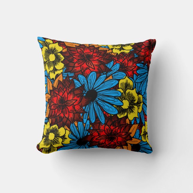 70er Retro Floral Collage Throw Kissen (Vorderseite)