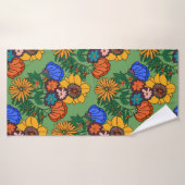 70er Retro Floral Green - Retro Mitte des Jahrhund Badehandtuch (Badehandtuch)