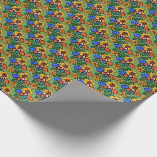 70er Retro Floral Green - Retro Mitte des Jahrhund Geschenkpapier (Ecke)