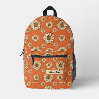 70er Retro Floral Oranga Muster Benutzerdefinierte Bedruckter Rucksack