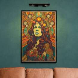 70er Retro Frau Portrait AI Art | Psychedelisch Poster