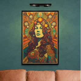 70er Retro Frau Portrait AI Art | Psychedelisch Poster