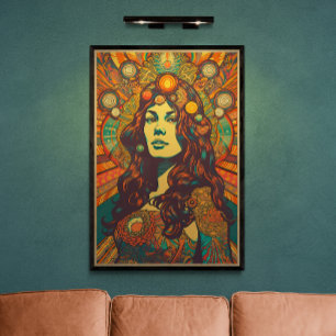 70er Retro Frau Portrait AI Art   Psychedelisch Poster