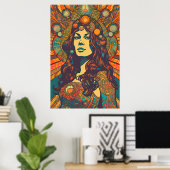 70er Retro Frau Portrait AI Art | Psychedelisch Poster (Heimbüro)